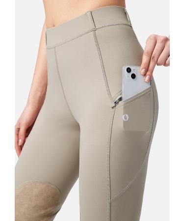 SANTINY Women's Zipper Pocket Knee-Patch Equestrian Breeches - Taupe Medium - Buy Online on GoSupps.com
