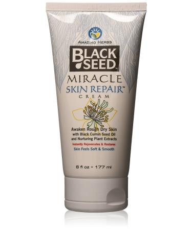 Amazing Herbs Black Seed Miracle Skin Repair Cream - Non-Allergenic Formula, Black Cumin Seed Oil, Vitamin E, and Other Essential Oils Support Collagen & Elastin Production - 6 Fl Oz 6 Ounce (Pack of 1)