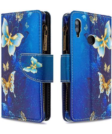 Miago Huawei Y7 2019 Case - 9 Card Slots Colorful Leather Wallet Cover with Gold Butterfly Design - Buy Online on GoSupps.com