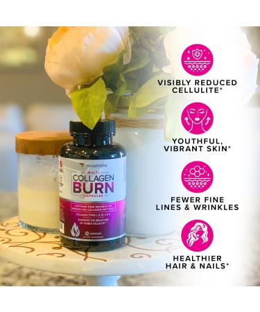 Multi Collagen Burn: Multi-Type Hydrolyzed Protein Peptides with Hyaluronic Acid Vitamin C SOD B Dimpless Types I II III V and X Caffeine-Free (Unflavored Capsules) - Buy Online on GoSupps.com