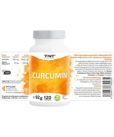 TNT Curcumin 120 Capsules - High Dose Turmeric & Piperine - Natural Vegan Curcuma for Anti-Inflammatory Support - Buy Online on GoSupps.com