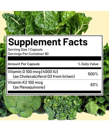 Vegan Vitality Vitamin D3 K2 4000IU (100mcg) with Coconut Oil 100% Plant Based Vegan Vitamin D for Vegan and Vegetarian - 60 Capsules - Buy Online on GoSupps.com