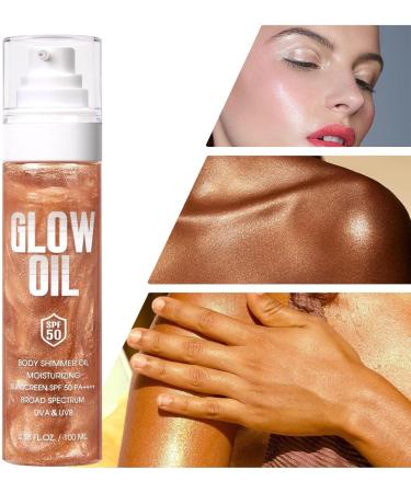 Body Glow Oil 100ml Moisturizing Body Oil SPF50 Sun Protection Skin Lightening Product for Outdoor Sports Camping Picnic 02 Rose Gold B - Buy Online on GoSupps.com