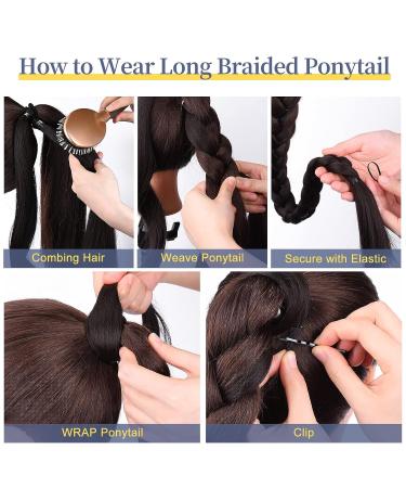 YOGFIT Long Braided Ponytail Extension - Black 28 Inch | Synthetic Hair Wrap Around Ponytail for Women - Buy Online on GoSupps.com