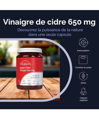 Vitaler s Vinaigre de Cidre 650 mg 60 g lules Cure 2 Mois Vegan Sans Conservateurs Composition Pure - Buy Online on GoSupps.com