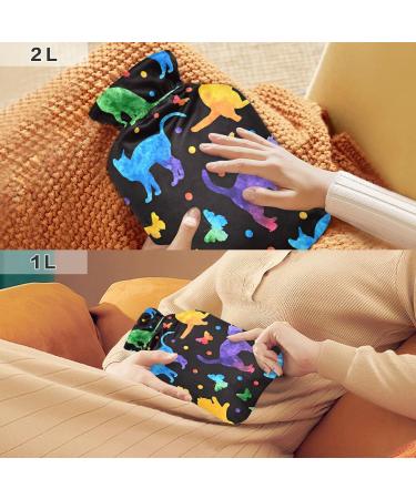 Hot Water Bottle with Cover - Cute Cat Watercolor Design | 2L Pain Relief & Heat Therapy - Buy Online on GoSupps.com