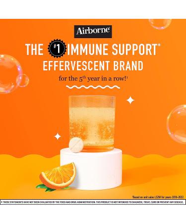 Airborne 1000mg Vitamin C with Zinc, Sugar-Free Immune Support Supplement - 30 Fizzy Tablets - Zesty Orange Flavor - Buy Online on GoSupps.com