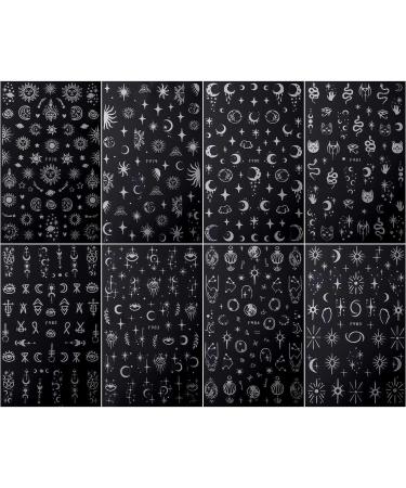 JMEOWIO Self-Adhesive Silver Nail Art Stickers - Moon, Star, Sun Design - 8 Sheets - Buy Online on GoSupps.com