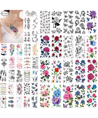 50 Sheets Waterproof Flower Floral Butterfly Fake Temporary Tattoo Sticker for Women