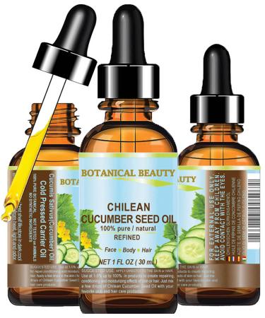 Botanical Beauty CUCUMBER SEED OIL (NOT ESSENTIAL OIL) 100% Pure Natural Refined Cold Pressed Carrier Oil 1 Fl oz - 30 ml for Face Skin Body Hair Nails