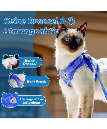 Soft Cat Vest with Leash & Supet Cat Dishes for Kittens & Small Dogs - Blue Size S (26-32 cm) - Ideal for Chihuahua & Pets - Buy Online on GoSupps.com