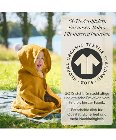 Mababu Hooded Baby Towel - 4-Layer GOTS Organic Cotton Anti-Slip Buttons 75x75 cm Soft & Fluffy Mustard Bath Towel - Buy Online on GoSupps.com