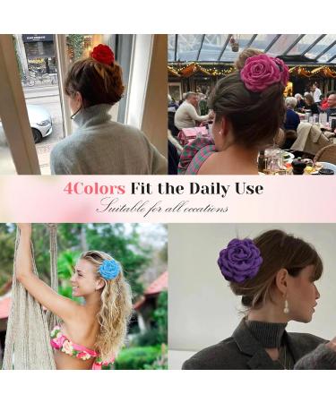 Large Hair Clips Rose Flower Clips Multicolored Flowers Hair Clips for Women and Girls Purple Blue Pink Red (Blue Approx. 12 cm) Blue-12 cm - Buy Online on GoSupps.com