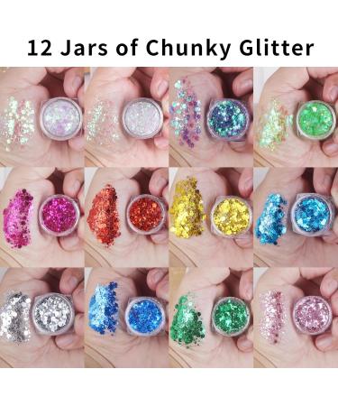 MEICOLY 12 Colors Face Glitter Palette | Body Glitter Set for Women & Kids | Chunky Hair & Mermaid Glitter Gel | Festival Makeup & Face Paint - Buy Online on GoSupps.com