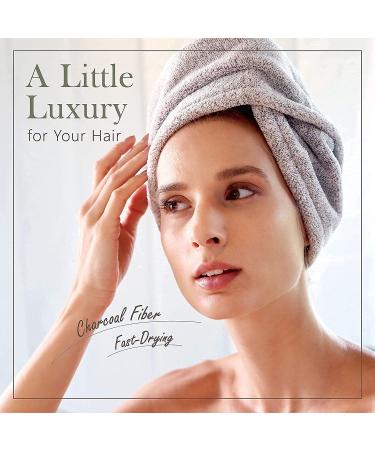 myHomeBody Luxury Anti-Frizz Hair Towel Wrap | Rapid-Dry Turban with Charcoal Fiber | Ultra Soft & Absorbent | Coconut Shell Button | Grey - Buy Online on GoSupps.com