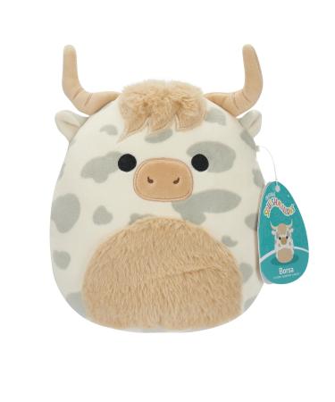 Squishmallows Original 7.5-Inch Borsa the Grey Spotted Highland Cow Small-Sized Ultrasoft Plush Borsa -Grey Spotted