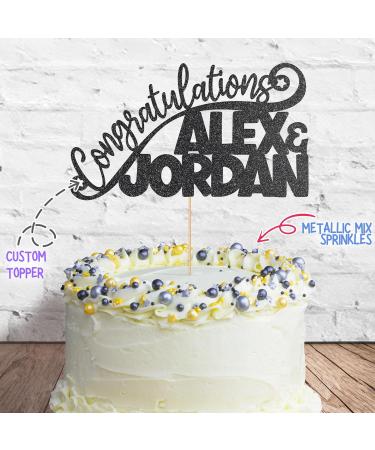 Cakeshop Cake Decoration Pack | Congratulations Wedding Premium Double Sided Glitter Card Cake Topper & 25g Party Pack of Cake Sugar Sprinkles for your Celebration | Custom Name Cake Decoration Black Prime Glitter Card: Black - Buy Online on GoSupps.com