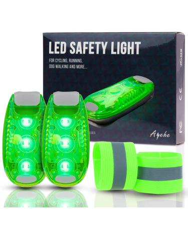 LED Safety Warning Light (2 Pack) Clip on Strobe/Running Lights for Runners Dogs Bike Walking High Visibility Accessories for Your Reflective Gear Bicycle etc Green