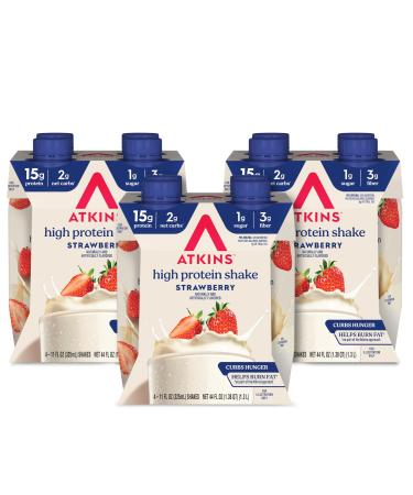 Atkins Strawberry Flavored Protein Shake, High Protein, Low Glycemic, Low Sugar and Low Carb, Keto Friendly, Gluten Free, 12 Count Strawberry 11 Fl Oz (Pack of 12)