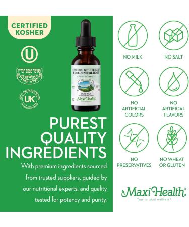 Maxi Health Stinging Nettle Leaf and Goldenseal Root Blend - Alcohol Free Tincture with Organic Nettle Leaf (Urtica Dioica) - Urinary Health Kidney Support - Nettle Extract Liquid Drops 1 fl Ounce - Buy Online on GoSupps.com