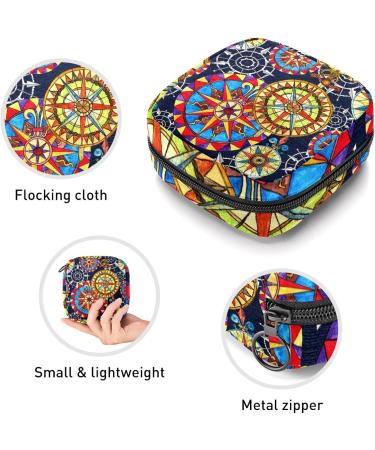 Compasses Watercolor Sanitary Napkin Storage Bag - Period Pouch for Women & Teens | Multi-colored | 1Pcs - Buy Online on GoSupps.com