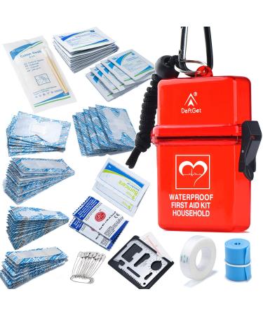 DEFTGET Waterproof First Aid Kit Emergency Survival Kits Mini Durable Lightweight for Minor Injuries Camping Hiking Travel Backpacking (Dark-red)