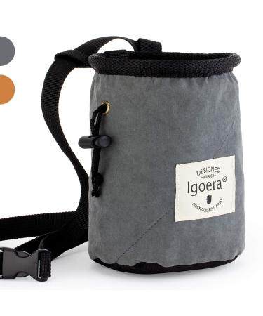 Igoera chalkbag for climbing and bouldering |Special inner lining for perfect chalk distribution |Robust and durable chalk bag for more security.Gray