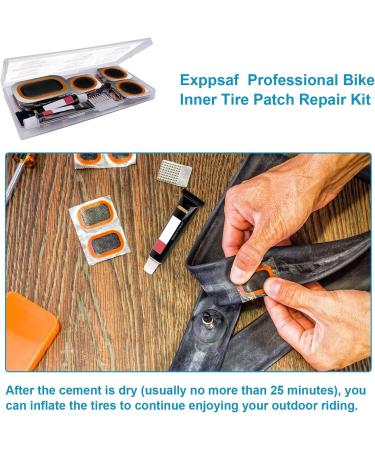 Exppsaf Bike Tire Repair Kit - 33PCS Vulcanizing Patches & Metal Rasp for Bicycle Inner Tube Puncture - Ideal for Motorcycle, BMX, MTB, Road, Mountain Cycling - Buy Online on GoSupps.com