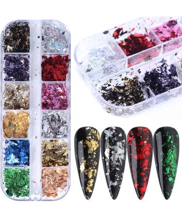 12 Grids Gold Nail Foils - Holographic Aluminum Glitter Sequins for Nail Art - Mirror Effect Designs - Nail Sticker Decals and DIY Decorations - Buy Online on GoSupps.com