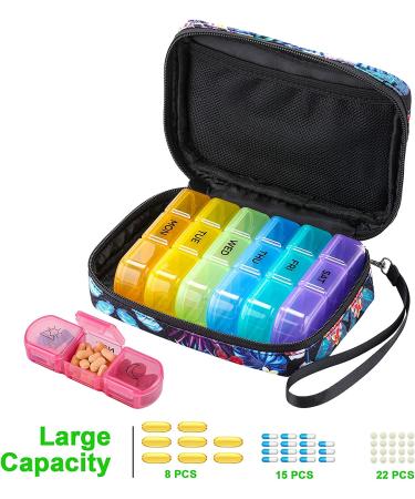 Large Weekly Pill Organizer 3 Times a Day with Travel Bag - Portable Medicine Case for Vitamins and Supplements - Green - Buy Online on GoSupps.com