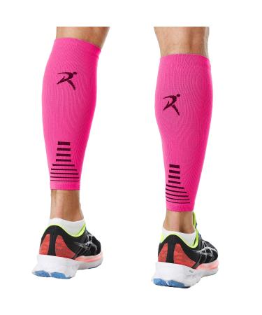 Rymora Calf Compression Sleeves for Women & Men - Support Leg Sleeves Legs Pain Relief Footless Socks for Fitness Running and Shin Splints Support Pink (One Pair) L