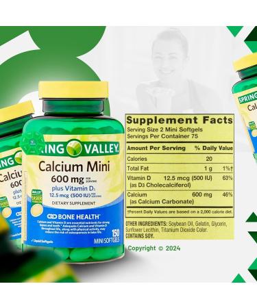 Calcium 600mg Plus Vitamin D3 150 Mini Softgels with Exclusive Vitamins & Minerals - A to Z - Better Ligth&Spring Guide - Buy Online on GoSupps.com