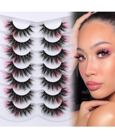Fluffy Pink Cat-Eye Faux Mink Lashes - 7 Pairs Pack | FANXITON Dramatic Wispy 20mm False Eyelashes - Buy Online on GoSupps.com