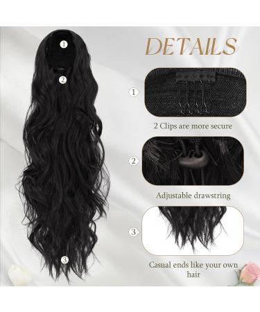 Sofeiyan Black Ponytail Extension 26" Long Wave Drawstring Ponytail Hair Extension Natural Clip in Ponytail Hair Extensions Synthetic Pony Tail Hairpieces for Women Natural Black - Buy Online on GoSupps.com