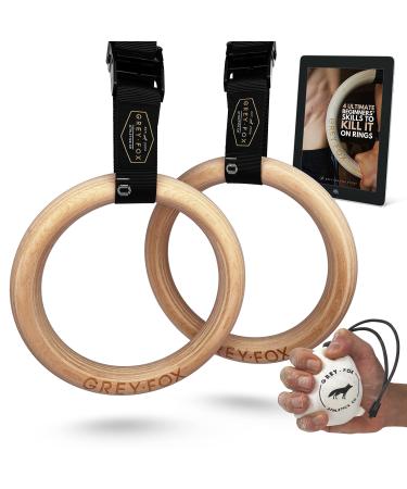 New Grey Fox Premium Numbered 1.1" Wooden Gymnastic Rings with Adjustable Straps Olympic Size: Chalk, Non-Slip Buckle |Full Body Suspension |Bodyweight Calisthenics |Home Gym Equipment |Fitness Gifts