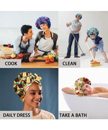 Satin Bonnet 4 Pack for Women - Silk Sleep Cap for Long Curly Hair, African Print Head Wrap - Soft Night Sleeping Hat - Buy Online on GoSupps.com