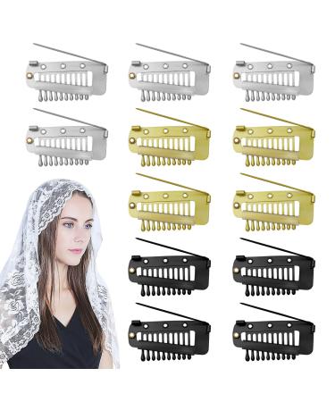 Luwrevc Chunni Clips with Safety Pins 12Pcs Teeth Strong Dupatta Clips with Safety Pin Easy to Use with Dupatta Hijab & Tikka Setting (12 Pack)