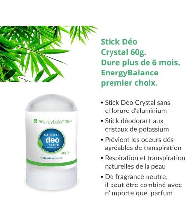 EnergyBalance Deo-Stick crystal 60g without aluminum (aluminum chlorides) - For men and women - Odorless - Deodorant - Brand quality from Switzerland - Buy Online on GoSupps.com