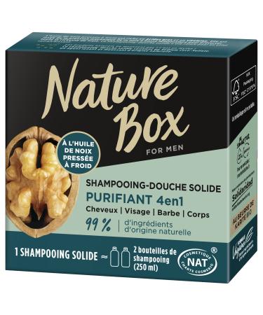 Nature Box - 4 in 1 Purifying Solid Shampoo - With Cold Pressed Walnut Oil - Hair / Scalp / Beard / Body - 99% Natural Ingredients - 85g Soap