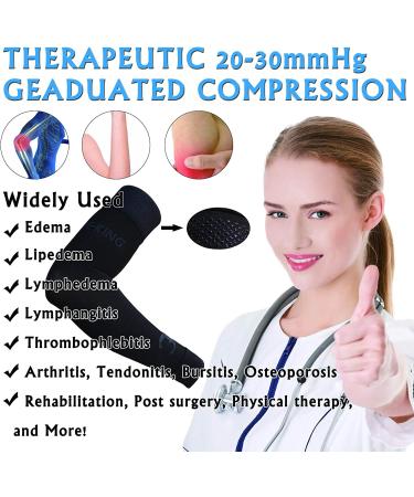 KEKING Lymphedema Compression Arm Sleeves with Silicone Band | 20-30mmHg Compression | Full Arm Support for Lipedema, Edema, Post-Surgery Recovery | Pain Relief | Black, Size L - Buy Online on GoSupps.com
