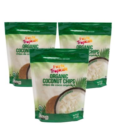 Large Coconut Flakes (Coconut Chips) Organic Keto Unsweetened 8 Ounce Bag (Pack of 3) by Fiesta Tropicale
