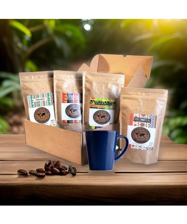 Coffee Pack 4 x 250g Beans - Selection of the best coffees in the world Arabicas + Brazil Colombia Ethiopia and Uganda + Gift Box + Vintage Mug - Maximum quality approved by the SCA - Buy Online on GoSupps.com