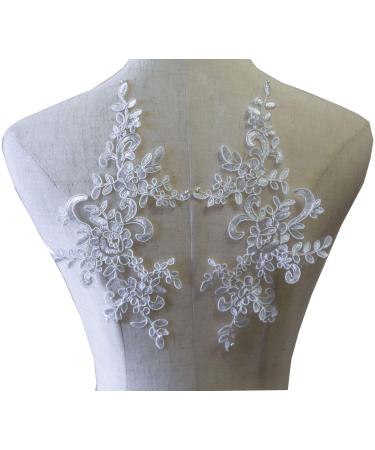1 Pair Corded Lace Applique Flower Embroidery Off White Lace Motif Sewing on Wedding Dress Accessories DIY Applique (Off White) White,Rose