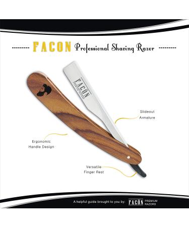 Facn Professional Wooden Straight Edge Barber Razor - 100 Blades included, Salon Quality Cut Throat Shavette - Buy Online on GoSupps.com