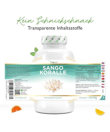 Sango Meereskorall 180 Capsules - Natural Calcium & Magnesium Supplement (2:1 Ratio) - High-Dosed & Laboratory Tested - Boost Your Health Internationally - Buy Online on GoSupps.com