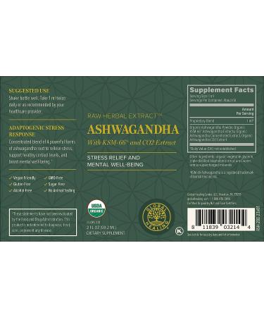 Global Healing Organic Ashwagandha Supplement Drops - Liquid KSM 66 Ashwagandha - Stress Relief for Men & Women - 2 Fl Oz - Buy Online on GoSupps.com