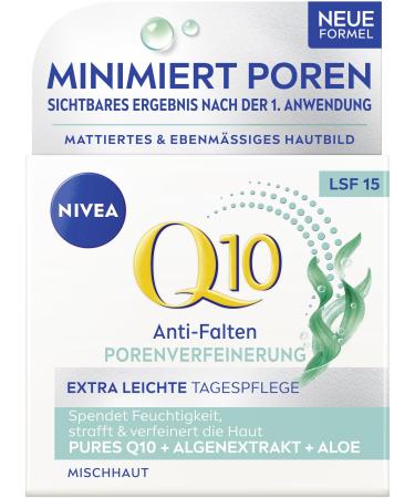 Beiersdorf AG NIVEA Q10 Antiwrinkle pore refinement extra light day care firming day cream with SPF 15 facial care for combination skin with Q10 algae extract and aloe 50 ml