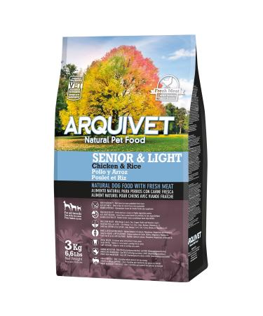ARQUIVET Arquivet - Senior & light - Croquettes for adult dogs - Chicken and rice - 3 kg - Natural food for older or overweight dogs - From 7 years old - Dry food for dogs