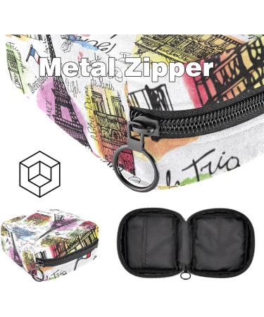 Vintage Paris Eiffel Tower Postcard Menstruation Bag with Zipper | Stylish Women's Napkin & Tampon Collection Bag - Buy Online on GoSupps.com