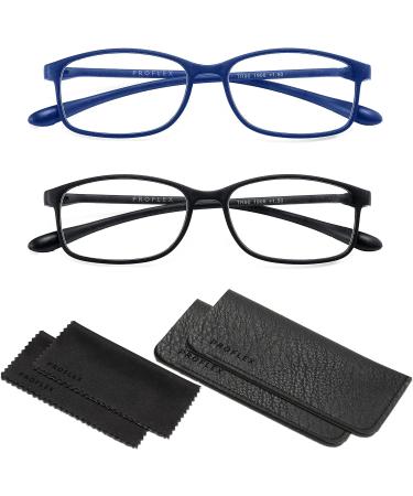 PROFLEX BluOptix Blue Light Blocking Computer Screen Reading Glasses - Lightweight, Flexible, Scratch Resistant - Unisex - Dioptres 0.0-4.0 - Black & Blue - Buy Online on GoSupps.com